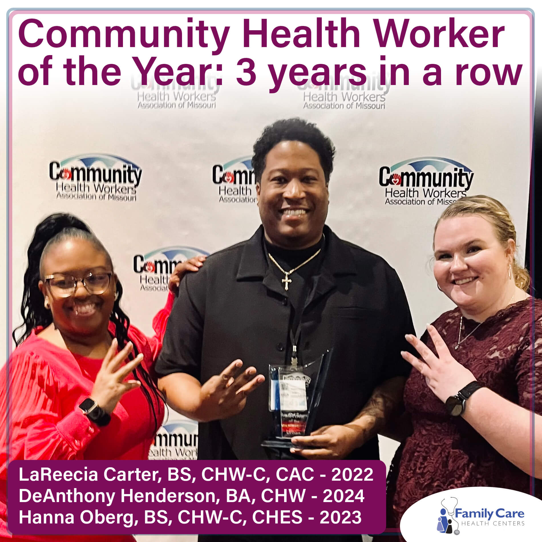 Family Care Health Centers Community Health Workers of the Year 2022, 2023, 2024